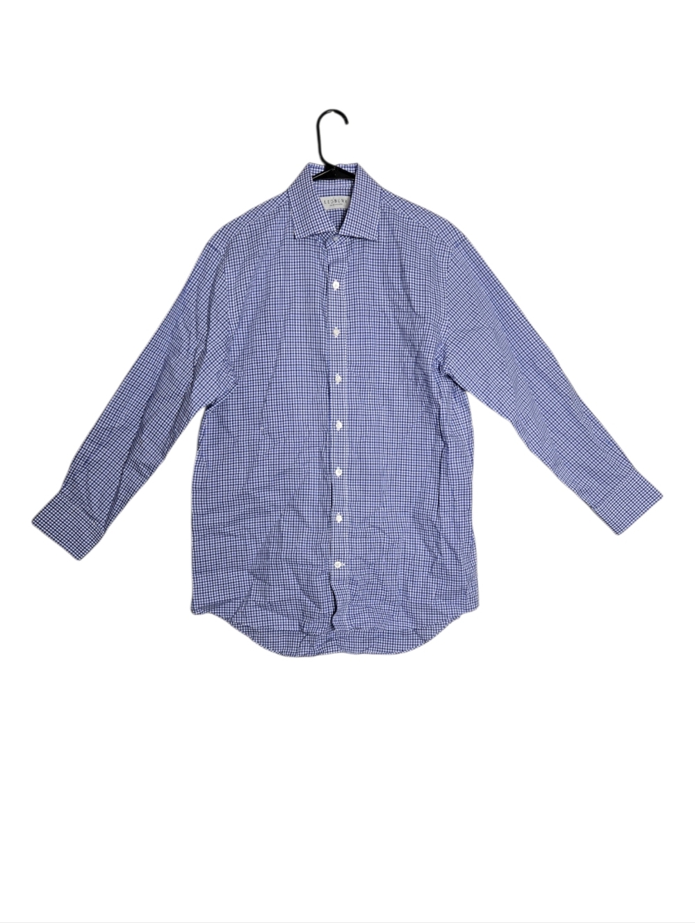 Ledbury Blue Gingham Small Check Dress Shirt Classic Cotton Spread Collar 15.5 - Picture 3 of 13